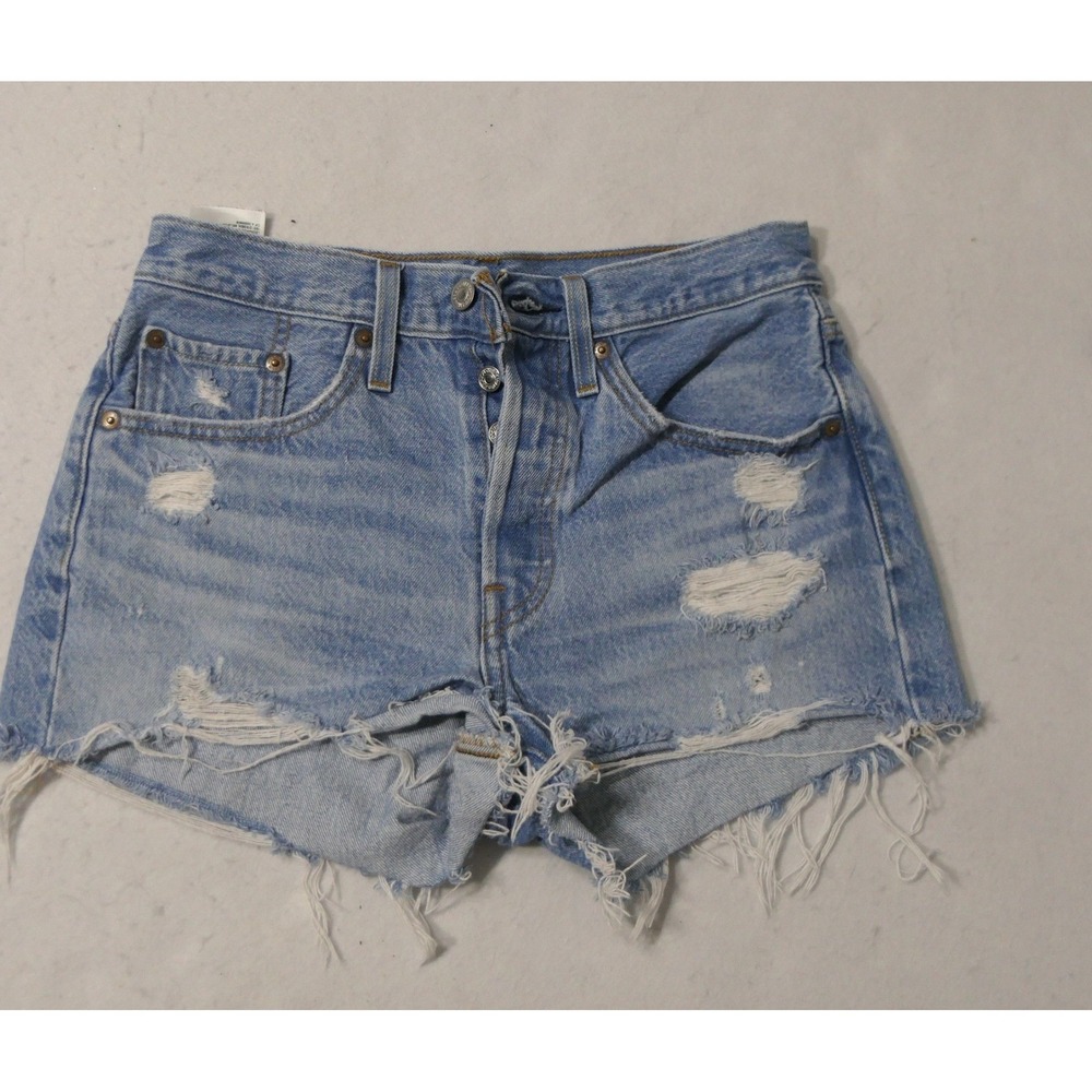 Levi's 501 Womens Denim Shorts W26 Original Cut-Off Light Blue Distressed Frayed